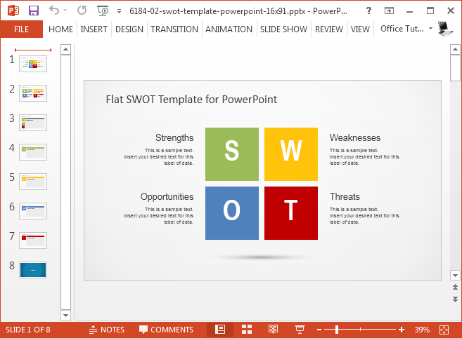 扁平设计的PowerPoint SWOT分析模板