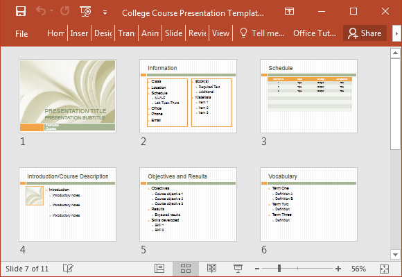 exibição Classificador de slide para o modelo de curso universitário