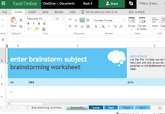 Brainstorming collaborazione Modello Per Excel online