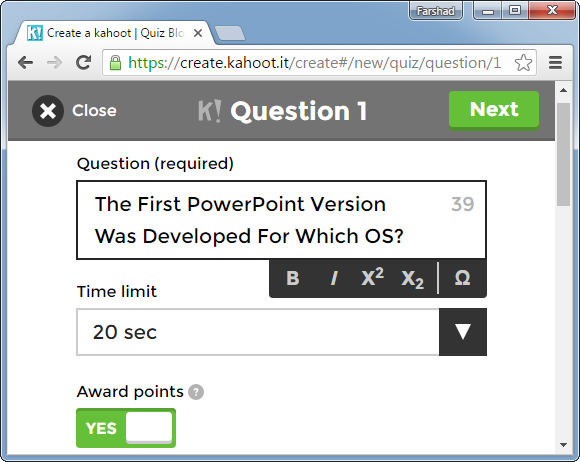 Criar quiz com Kahoot