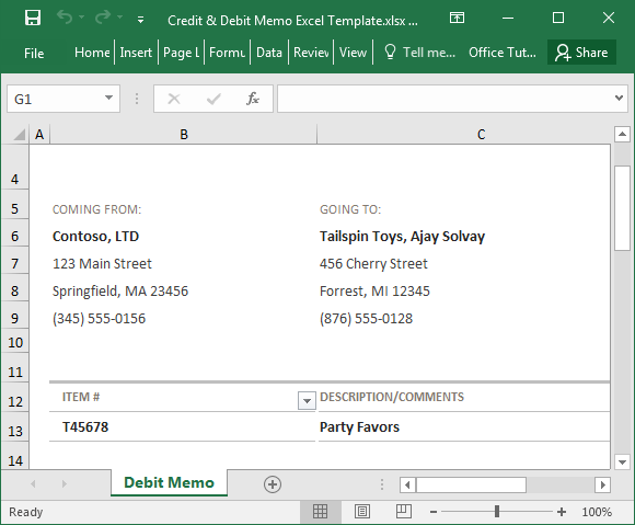 Crédito y de débito plantilla de Excel