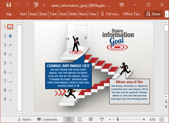 template objetivo PowerPoint informações escadas