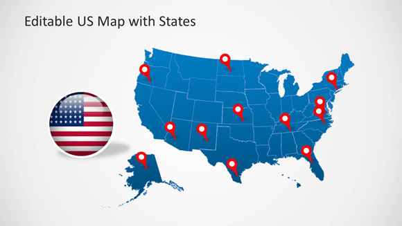 Statele Unite ale Americii șablon hartă pentru PowerPoint