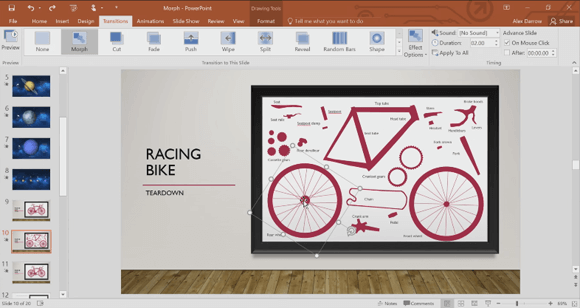 باستخدام مورف في PowerPoint 2016