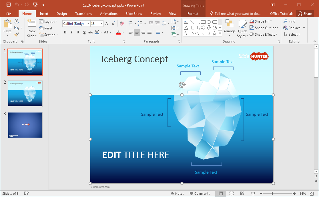 เคล็ดลับของแม่แบบ PowerPoint ภูเขาน้ำแข็ง