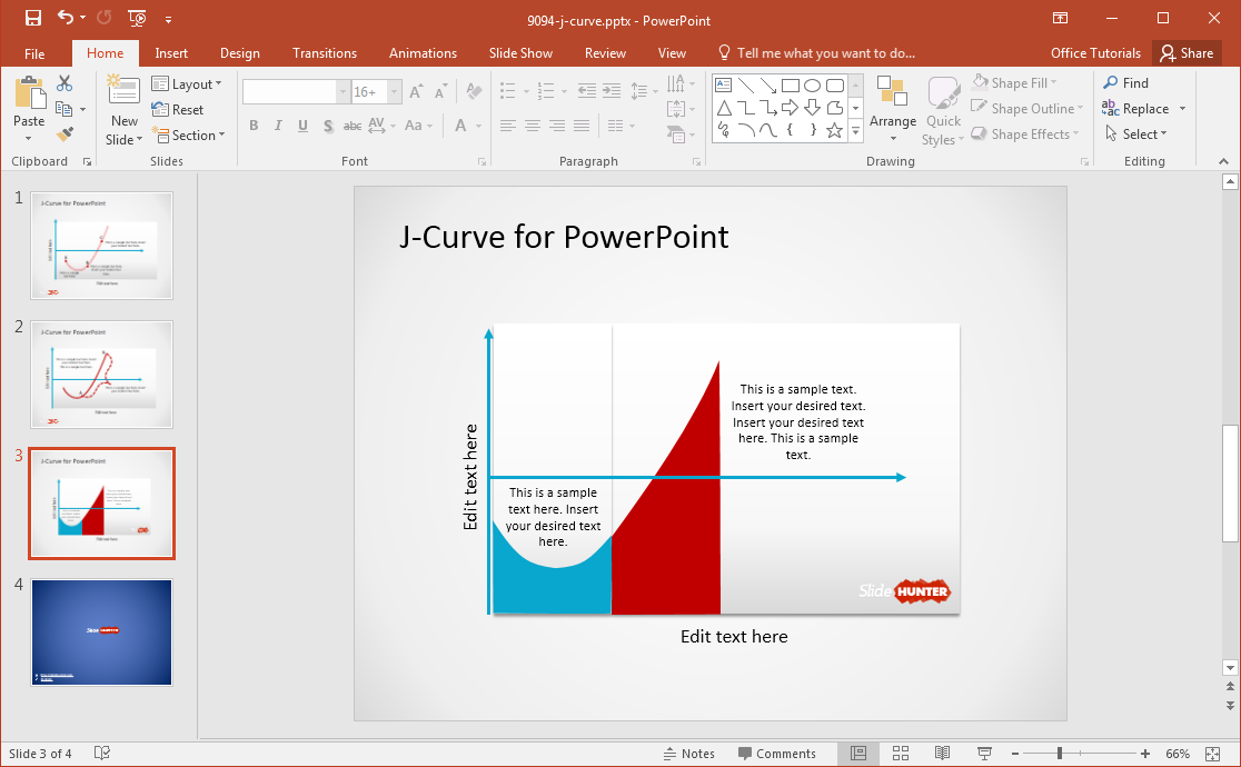 J-曲線圖，在PowerPoint中
