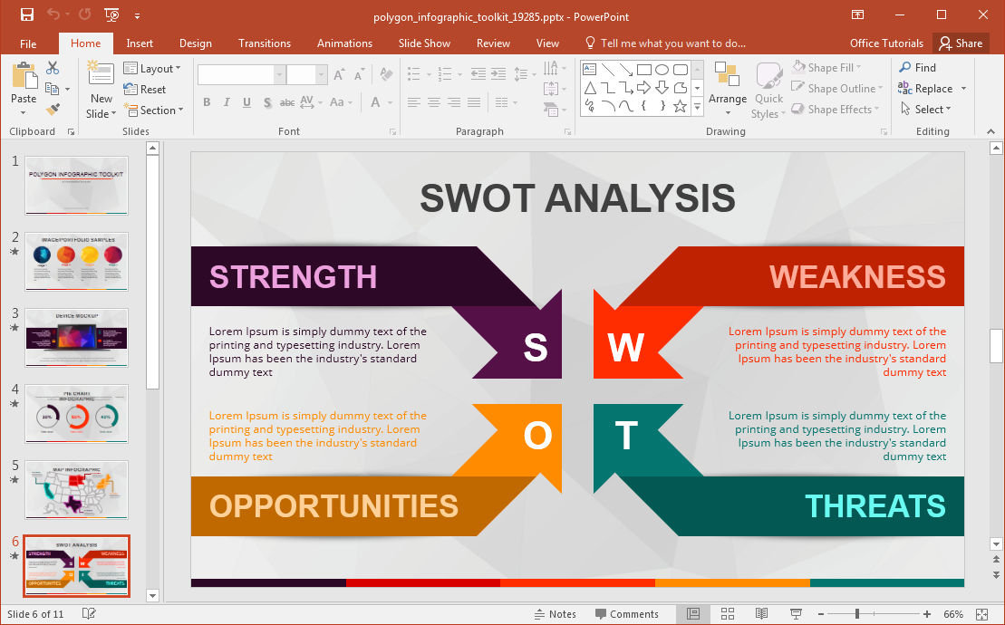SWOT การวิเคราะห์แผนภาพสไลด์