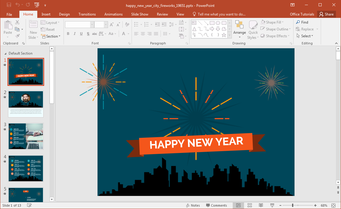 Modèle d'animation Happy New Year Fireworks Ville PowerPoint