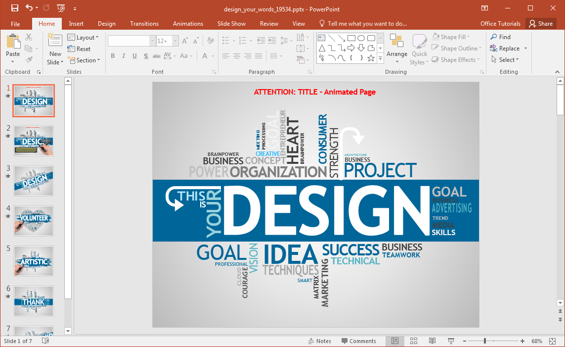 Projeto Animated suas palavras modelo de PowerPoint