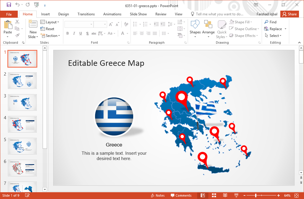 редактируемые-греция-карта-для-PowerPoint
