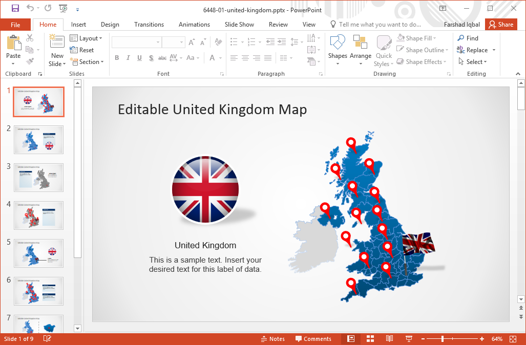 ที่สามารถแก้ไขได้แผนที่ของสหราชอาณาจักรสำหรับ PowerPoint