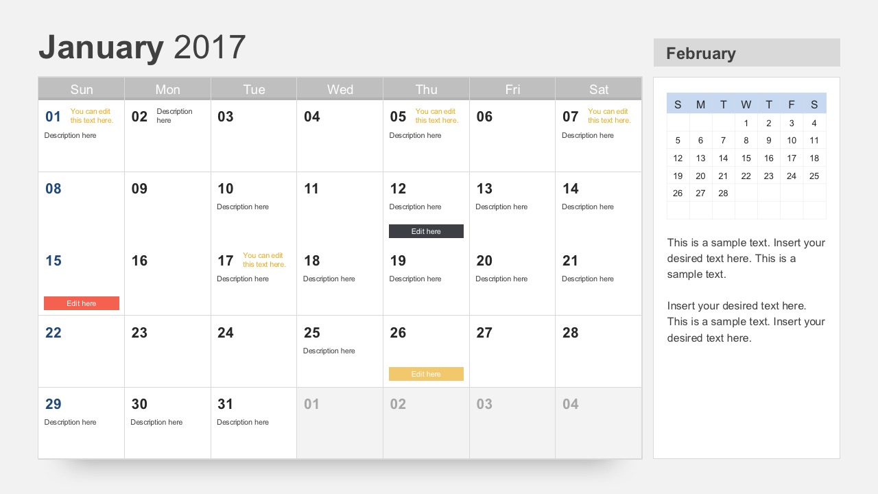 Calendário Livre 2017 Molde para o PowerPoint