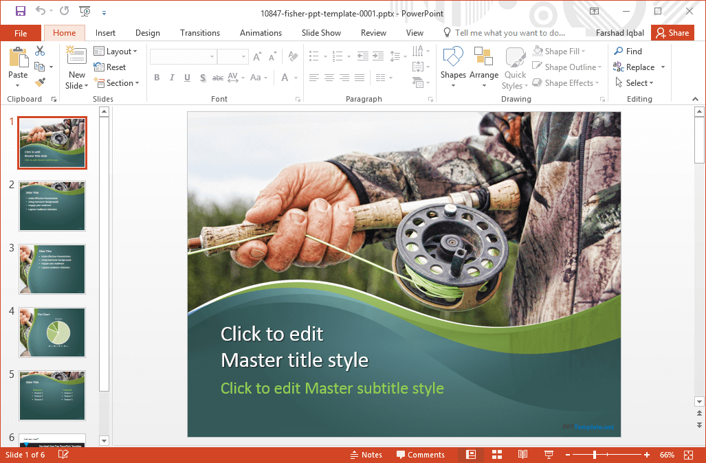 Andando libero Modello di pesca PowerPoint