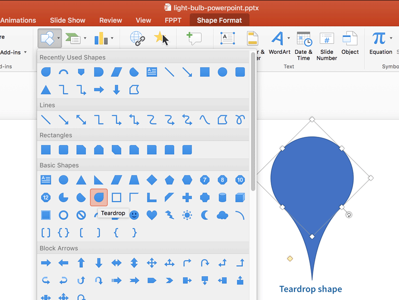 หยดน้ำตารูปร่าง PowerPoint-หลอดไฟ