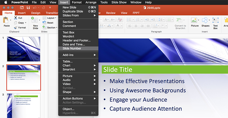 Anpassen Slide Nummer Optionen in Powerpoint