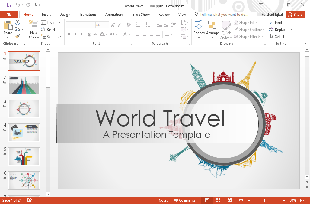 動畫世界旅遊的PowerPoint模板