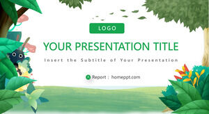 綠色卡通森林背景PowerPoint模板