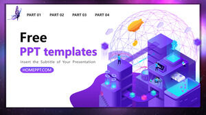 Purple 2.5D Technology Style Business PowerPoint Templates