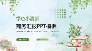 Template PPT untuk laporan bisnis dengan latar belakang tanaman cat air hijau dan segar