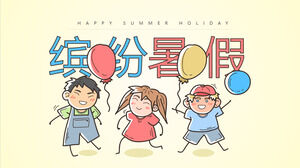 Karikatür elle çizilmiş çocuk arka plan ile renkli yaz tatili PPT şablonu