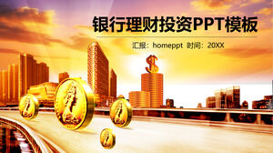 Modelo PPT de investimento de financiamento financeiro com arquitetura dourada e fundo de moeda