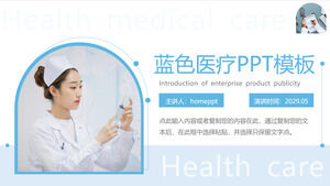Plantilla PPT de tema médico con fondo de enfermera simple azul