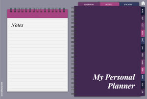 Undated Personal Digital Planner with stickers. Jan to Dec and Aug to Jul versions.