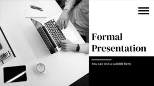 Formal presentation template with interactive menu.