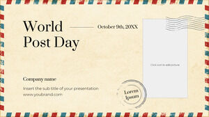 Google Slaytlar teması ve PowerPoint Şablonu için Dünya Posta Günü Ücretsiz Sunum Tasarımı