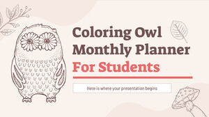 Planificator lunar de colorat Owl pentru studenți