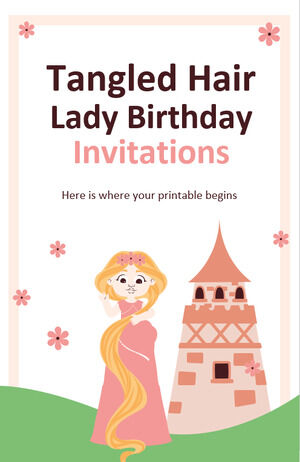 Tangled Hair Lady Birthday Invitations