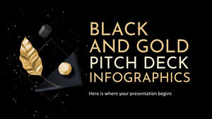 Infográficos de pitch deck preto e dourado