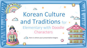 Cultura y tradiciones coreanas para niños de primaria con personajes de garabatos
