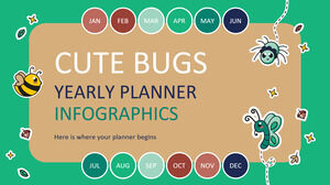 Infográficos de planejador anual de bugs fofos