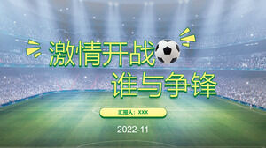 Kto może konkurować z pasją — szablon ppt przedstawiający zielone i żółte sportowe wprowadzenie do piłki nożnej