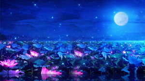 Blue gold Chinese style Moonlight in Lotus Pond education courseware dynamic ppt template
