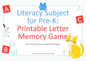 Literacy Subject for Pre-K: Printable Letter Memory Game