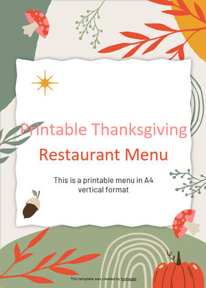 Menu imprimable du restaurant de Thanksgiving