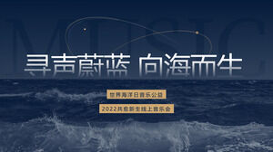 Plantilla PPT de promoción del Día Mundial del Océano de viento plano de oro azul