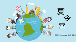 Descărcare gratuită a șablonului PPT pentru tabăra de vară de desene animate Pământ și fundal pentru copii