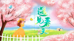 아름다운 벚꽃과 소녀 배경 회의 봄 PPT 템플릿 다운로드
