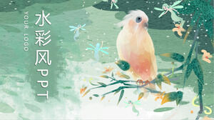Download grátis do modelo PPT de estilo de ilustração de fundo de papagaio em aquarela