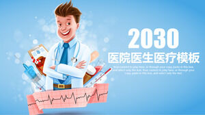 Laden Sie die PPT-Vorlage für medizinische Themen mit Cartoon-Arzt-Hintergrund herunter
