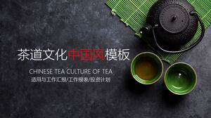 Scarica il modello PPT della cultura del tè della cerimonia del tè con lo sfondo del set da tè