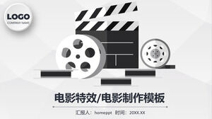 Motyw filmowy Szablon PPT dla czarno-białego filmu filmowego i tła tablicy rejestracyjnej