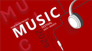 Unduh gratis template PPT tema musik datar dengan latar belakang earphone merah