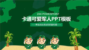 Green cartoon cute military background PPT template for free download