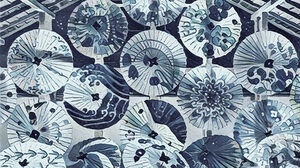 Five blue Japanese Ukiyoe style PPT background images