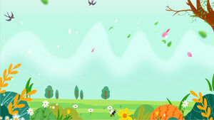 Tiga gambar latar belakang PPT bertema musim semi gaya ilustrasi segar