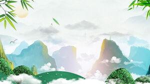 白雲飄渺翠綠翠綠山竹PPT背景圖片
